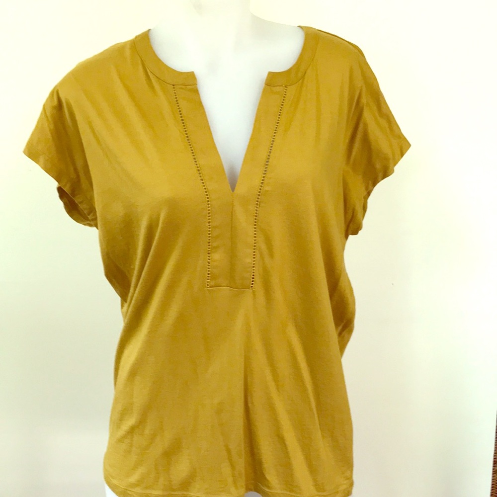 Loft saffron cotton top with crocheted detail